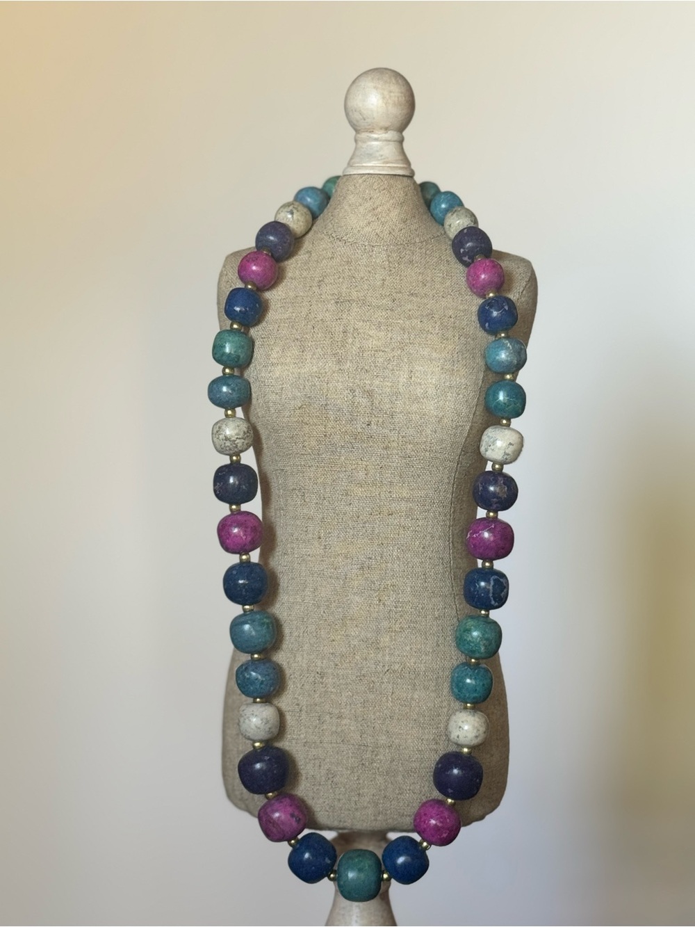 Vintage Chunky Stone Bead Necklace 23” Heavy Jewel Tone Statement 193g